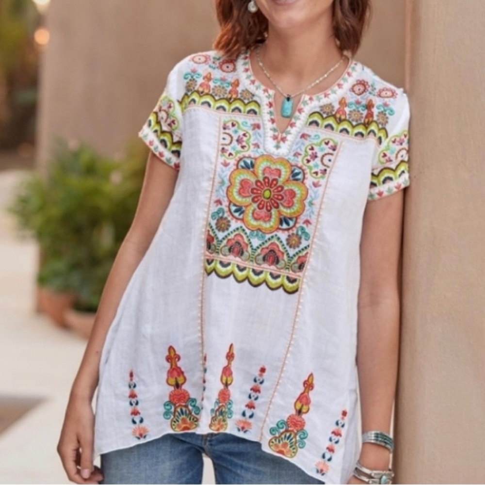 Johnny Was embroidered Tammia Boho draped top